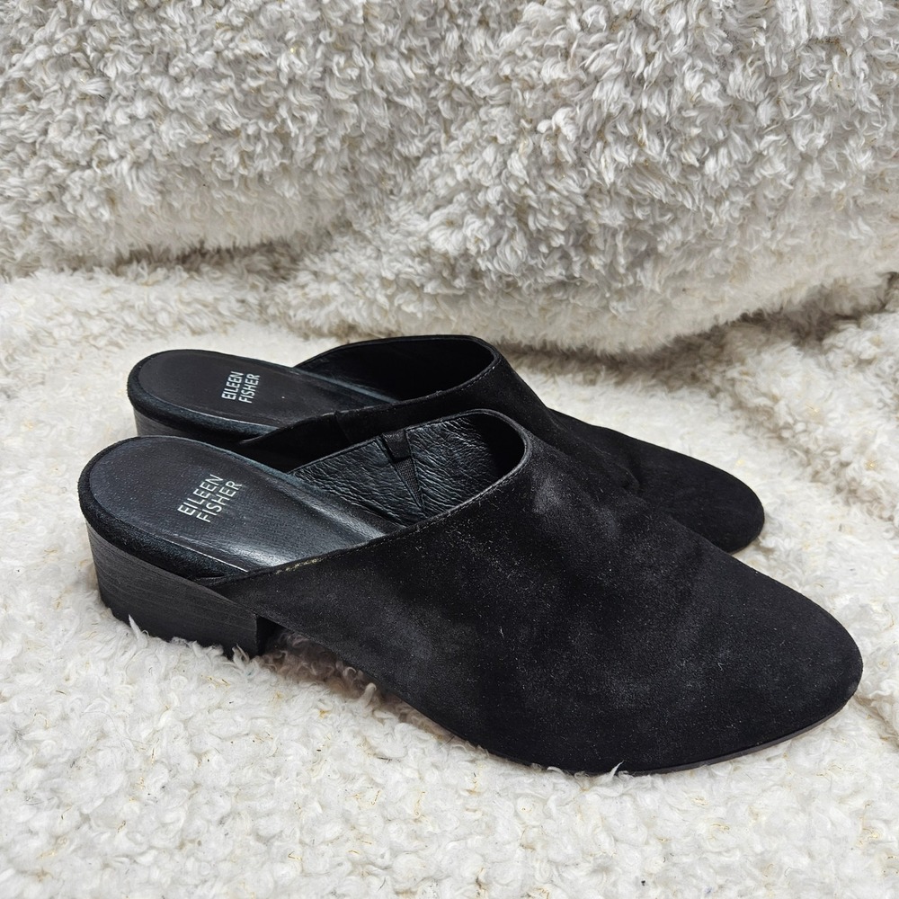 Eileen Fisher Sylvia Black Suede Leather‎ Mules sz 10
